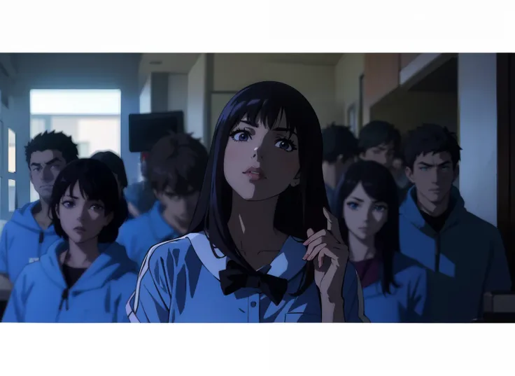 Anime scene, 1girl, highschool girl standing looking at camera, looking at viewer