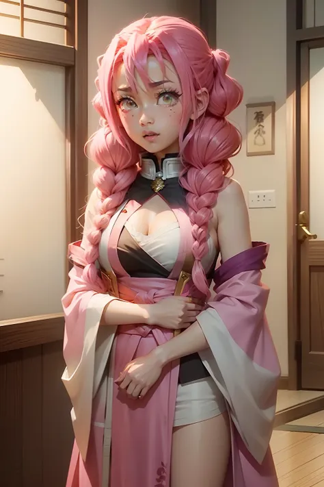 mitsuri kanroji from demon slayer anime with pink hair standing idle