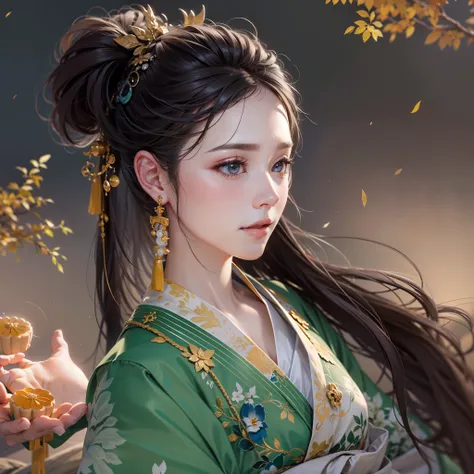 realisticlying，hyper realisitc，mid-autumn festival，（Delicious mooncakes 1.3）Hyper-realistic，Real Human，photore，Super light and shadow，Extreme light chasing，Super refined，hyper-detailing，（Han Dynasty long-haired girl with a headband 1 watching the moon duri...