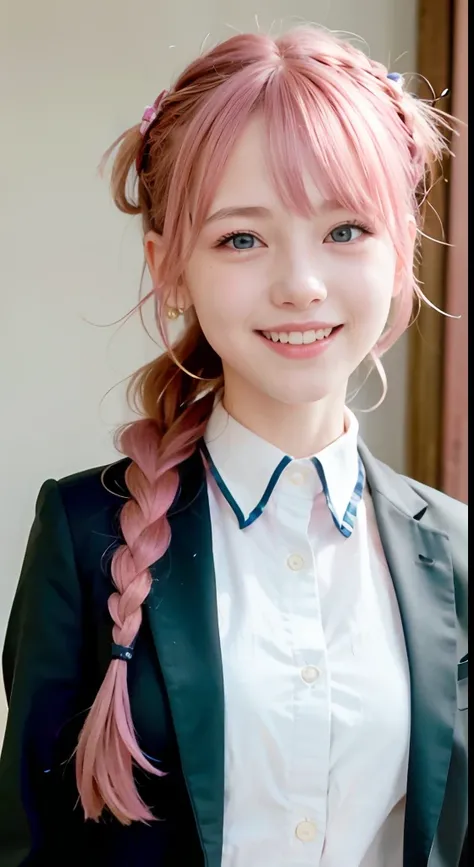 (ultra-detailliert), Tartan check jacket,high-school uniform、Blue eyes,The upper part of the body、a closeup、faces、(A smile:1.5),(facing front:1.2), 20yr old, teens girl,no tail,(no tail),2D, ​masterpiece, top-quality, animesque, A detailed eye, A detailed ...