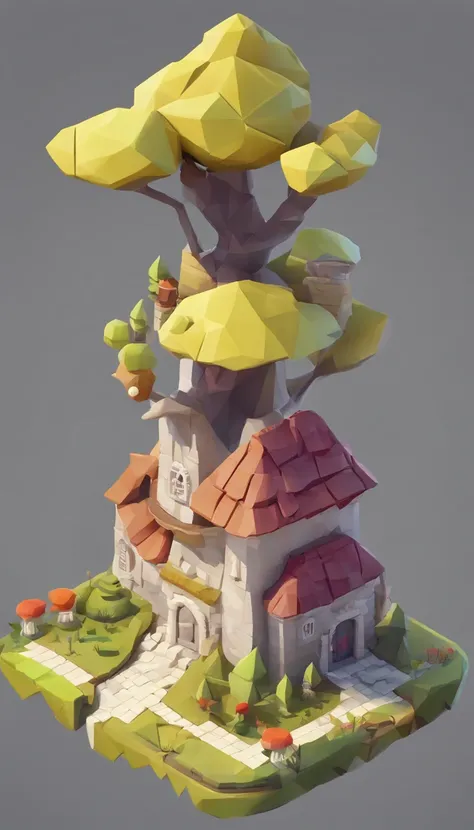 Miniature,Super cute clay world, Isometric view of the city ,Game architectural design, Cartoony,mushroom house，Mushrooms match the architecture，casual game style, Mushroom-shaped building, .。.3D, blender，closeup cleavage，tmasterpiece，super detailing，best ...