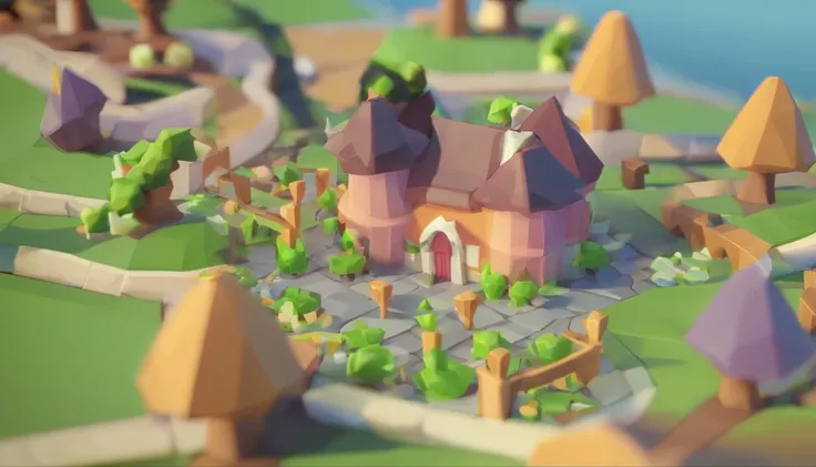 Miniature,Super cute clay world, Isometric view of the city ,Game architectural design, Cartoony,mushroom house，Mushrooms match the architecture，casual game style, Mushroom-shaped building, 3D, blender，closeup cleavage，tmasterpiece，super detailing，best qua...