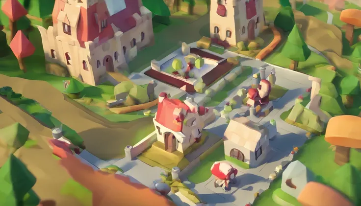 Miniature,Super cute clay world, Isometric view of the city ,Game architectural design, Cartoony,mushroom house，Mushrooms match the architecture，casual game style, Carrot building,C4D，closeup cleavage，tmasterpiece，super detailing，best qualtiy