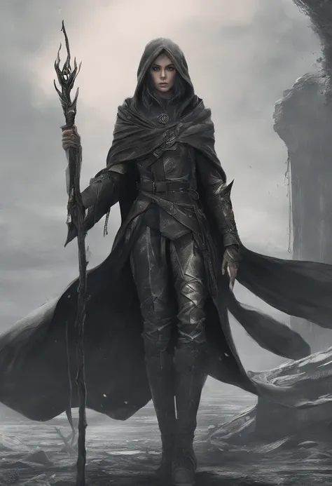 Elf Mage, tall, thin, The Magic Staff , cloak