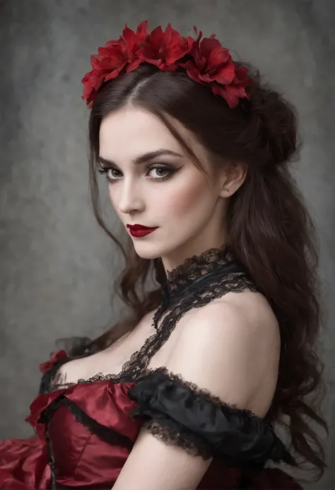 Malicious gal dressed in a red tutu and black top, a portrait inspired by Louis Grell, deviantart, gothic art, wearing modern gothic clothes, red and black costume!!!, victorian gothic lolita fashion, wearing a gothic dress, an elegant gothic princess, got...