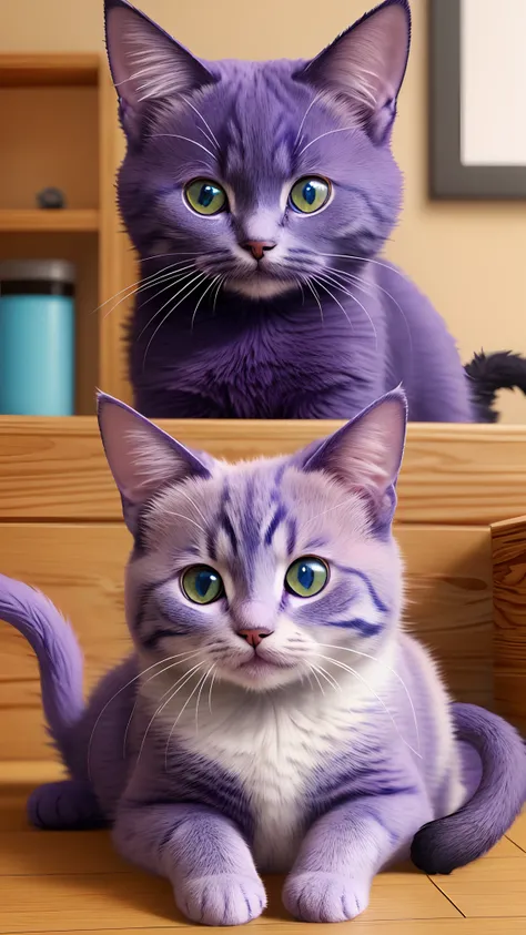 (best quality:1.33), (masterpiece:1.42), (realistic:1.24), (detailed:1.15), 
(((Cute violet cat))), big eyes, in the style of Pixar, beautiful 3ds max render, volumetric lighting, global illumination, raytracing, detailed hyperrealism, manga,