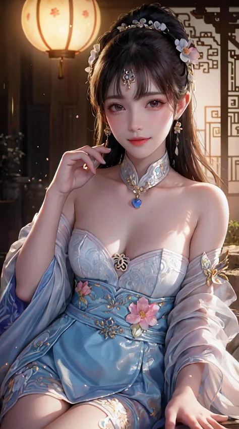 (a girl in a garden,moon palace,chang'e,mooncakes,rabbits),best quality,ultra-detailed,realistic:1.37,illustration,traditional c...