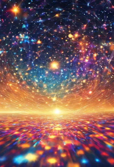 Countless stars connected in a mesh々Network:1,4、Countless seven-colored lines of light connecting countless stars:1.7、((bright々and strongly shining stars:1.1、Mysterious space:1.3))、A New Future、near future、The Mystery of Life、The Breath of God、((Photoreali...