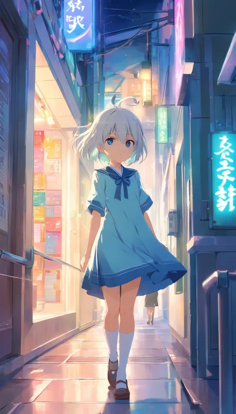 Cute loli，Tethered，long  white hair，largeeyes，Eyes are confused，Imprisoned，Be controlled，shift dresses，Lift the skirt，Leakage of the ，Leaking out of the shoulder，Long white stockings，Chains，