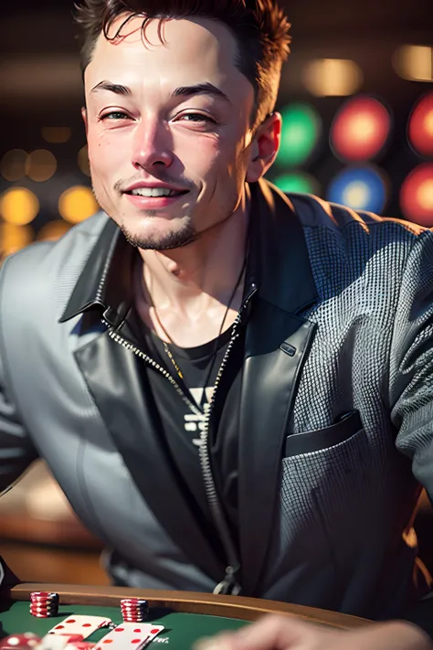 elon musk casino roulette (with money in his hand) elon musk sorrindo foto realista, Foto RAW, (uma foto retrato de elon musk: 1.3), elon musk segurando uma roleta de cassino (in a casino setting) 8k uhd, dslr, fundo escuro, soft-lighting, melhor qualidade...