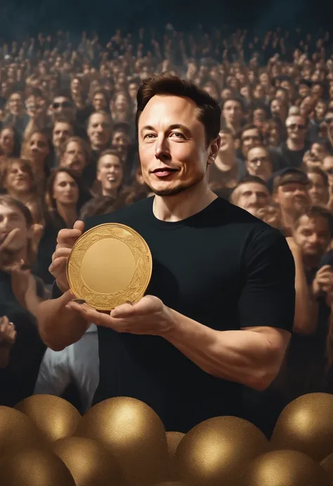 elon musk in a black shirt holding a gold medal in front of a crowd, a portrait by Ilya Ostroukhov, unsplash contest winner, lyco art, in style of kyrill kotashev, anton fedeev, portrait of ernest khalimov, ernest khalimov body, aleksander rostov, egor let...