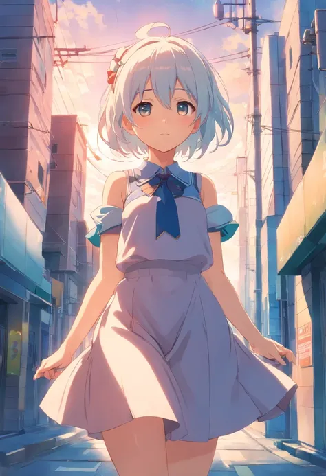 Cute loli，Tethered，long  white hair，largeeyes，Eyes are confused，Imprisoned，Be controlled，shift dresses，Lift the skirt，Leakage of the ，Leaking out of the shoulder，Long white stockings，Chains，