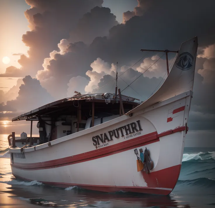 Change background,boat in a rough sea,8k