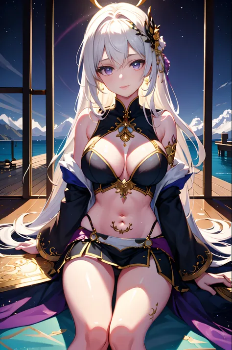 A high resolution, HighestQuali, illustration, Cinematic light, Ultra detailed, Detailed face, (Detailed eyes), Best quality, ultra - detailed, Masterpiece, (Detailed face),1girll, Girl, White hair, Purple eyes, highest details, glowing light eyes, medium ...