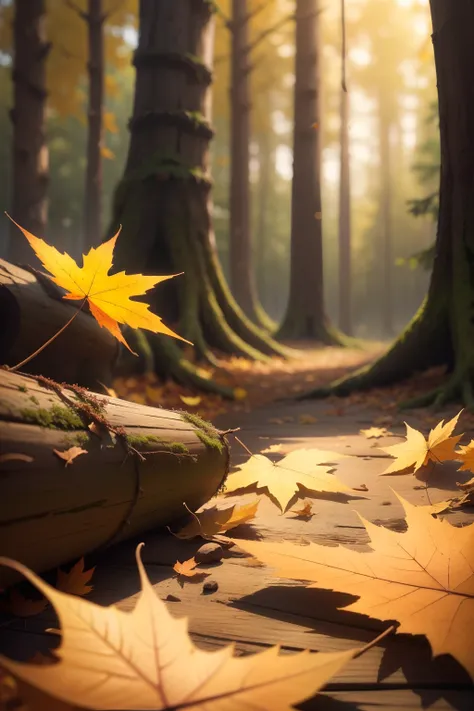 best quality,ultra high res,realistic,ultra-detailed,(detailed background:1.4),forest,depth of field,maple,fallen leaves,