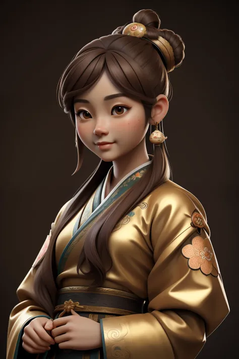 (Masterpiece, Best quality:1.2), 3 d desenho animado，1girll,Solo,Light brown hair, Chinese hair bun, Oriental antique，surrealism, Super detail, ccurate, Best quality, hyper HD, Masterpiece, Anatomically correct, A high resolution, 16k