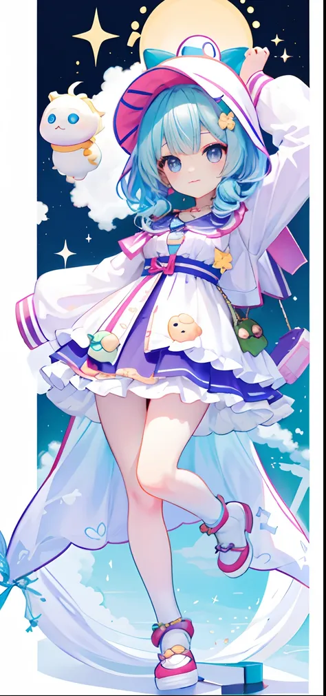 （（a sticker：1.5）））， （（chibi character））， （white backgrounid）， fluffly， Girl vs， Wizard costume，  full body Esbian， pastel-colored hair， Pastel colors hair， fairytale-like，  T-shirt design， tmasterpiece， best qualtiy，Shining eyes、Cute Baby Turtle!!tchibi!!!...