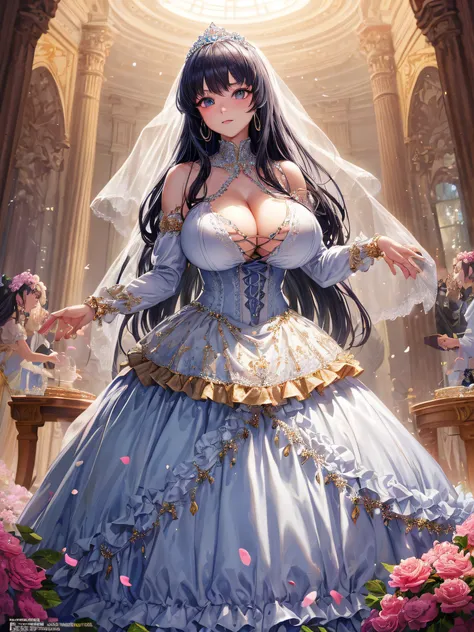 (masterpiece, best quality,extremely detailed:1.1),(moe anime art style:1.2),1girl,((full body)),((solo)), cute, kawaii,digital art,((1 bling-bling anime princess wearing beautiful embroidery and jeweled ruffled gorgeous princess ballgown with voluminous f...