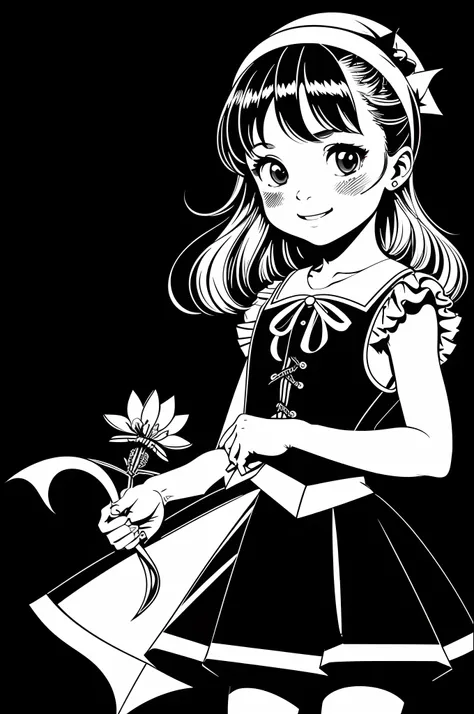 Thick lines, black and white, white background, no shading, low details cartoon of a little girl in Halloween dress-- ar 2:3