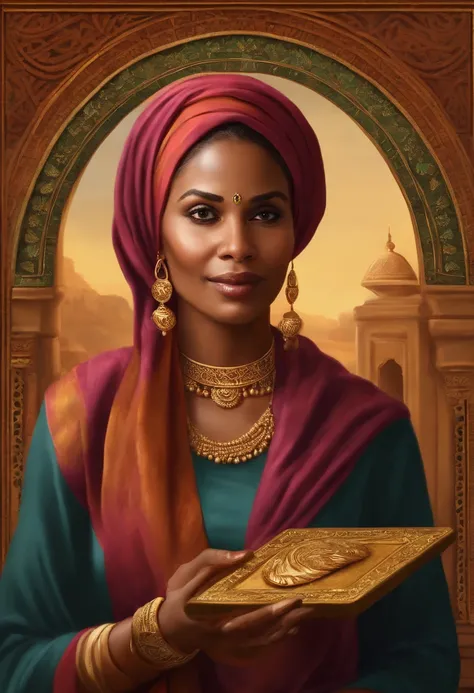 ADVISOR 2: A woman in her 40s, with a headscarf and gold earrings, holding a clay tablet, nodding in agreement.