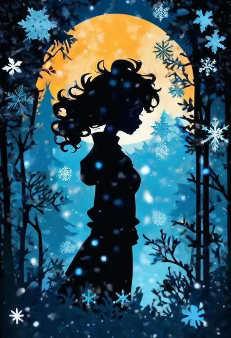 (Silhouette Art,cutouts:1.6) (((Paper cutting art,A world where only black exists:1.3) ((background only))、white, BREAK (Light blue snowflakes) Textured glass background,