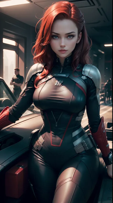 1girl, Full body:1.1, Natasha Romanoff style of the Black Widow (from marvel universe)costume, medium breasts, on an alien planet, (masterpiece, best quality, detailed skin texture, detailed cloth texture, beautiful detailed face, intricate details, ultra ...