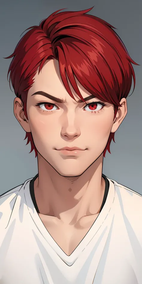 Red eyed and red short haired, male, smug face, face detailed, well build