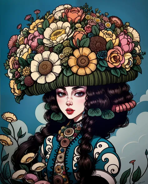 arafed woman with a large bouquet of flowers on her head, covered with flowers, inspired by Modest Urgell, 1960s orientalism, turban of flowers, carrying flowers, woman in flowers, by Bert Stern, flower head, covered in flowers, clothes made out of flower,...