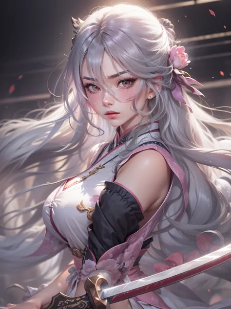 Masterpiece, Best, Night, Full Moon, 1 Female, Mature Woman, Chinese Style, Ancient China, Elder Sister, Royal Sister, Cold Face, Expressionless, Silver White Long Haired Woman, Light Pink Lips, Calm, Intellectual, Three Bangs, Gray Hitomi, Assassin, Long ...