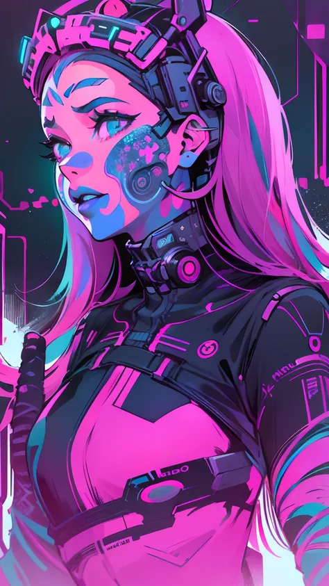 (Absurdo, Altas, ultra detalhados), 1girl, sozinho, olhos extremamente detalhados, (Arte Oficial, Beautiful and Aesthetic:1.2), (Arte Fractal:1.3), Colouring, Mais Detalhado, tecnologia cyberpunk neon azul roxo cobras em volta