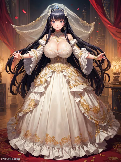 (masterpiece, best quality,extremely detailed:1.1),(moe anime art style:1.2),1girl,((full body,focus face)),((solo)), cute, kawaii,digital art,((1 bling-bling anime princess wearing beautiful embroidery and jeweled ruffled gorgeous princess ballgown with v...