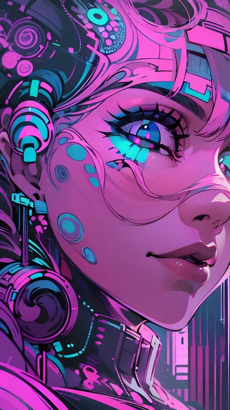 (Absurdo, Altas, ultra detalhados), 1girl, sozinho, olhos extremamente detalhados, (Arte Oficial, Beautiful and Aesthetic:1.2), (Arte Fractal:1.3), Colouring, Mais Detalhado, tecnologia cyberpunk neon azul rosa