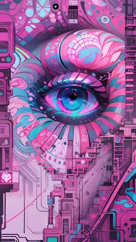 (Absurdo, Altas, ultra detalhados), 1girl, sozinho, olhos extremamente detalhados, (Arte Oficial, Beautiful and Aesthetic:1.2), (Arte Fractal:1.3), Colouring, Mais Detalhado, tecnologia cyberpunk neon azul rosa