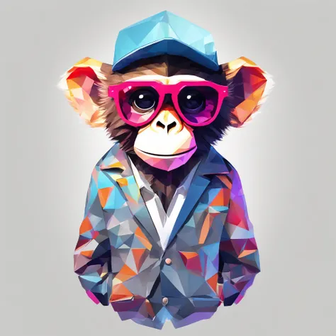 Perfect alignment, Cute little monkey in jacket，Crystal Vase，Rose flower, Wearing sunglasses, cheerfulness, Standing position, Abstract beauty, Centered, Looking at the camera, Facing the camera, Approaching perfection, Dynamic, Highly detailed, Smooth, Sh...