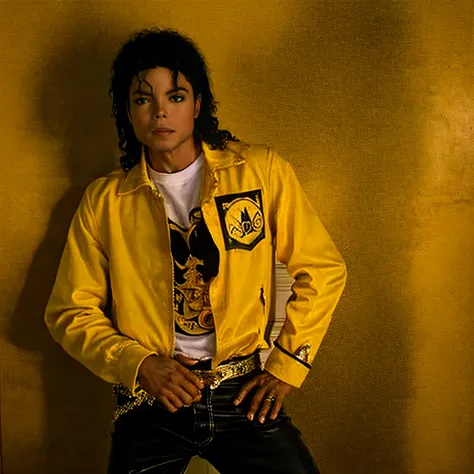 michael jackson in a yellow jacket and black pants, michael jackson, michael_jackson, com panos amarelos, retrato de michael jac...