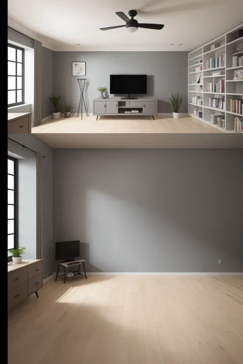 room , studio youtube , grey wall , Library on the side room , 8k , hd