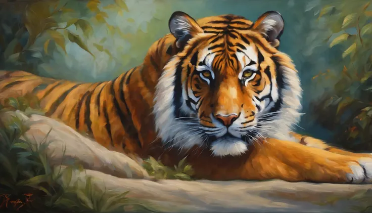 "an abstract oil painting of a majestic tiger."