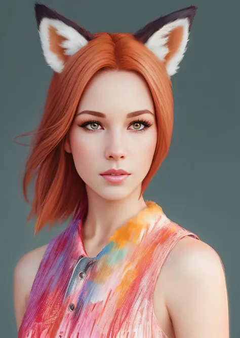 close-up of a woman with a shaggy head and a jacket, fox girl, girl with fox ears, furry character portrait, portrait of an anthro fox, adorable digital painting, realistic art style, High Quality Portrait, anthro art, anthro portrait, Furry art, Fox ears,...