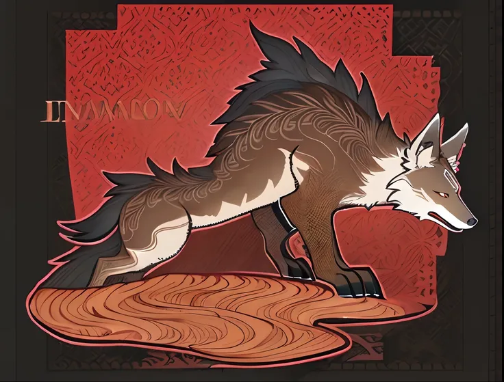 um desenho de um Lobo Marron com uma cauda longa e uma cauda grande, olhos o vermelho, ,   Arte, lobo peludo marrom, conceito de Lobo de corpo inteiro, , Lobo do fogo , but as an anthropomorphic Wolf, like an anthropomorphic wolf, Estilo anime