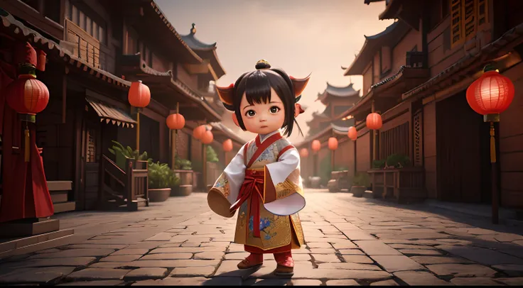 Arafad image of a little girl in traditional Chinese clothing,Long-range shots, Personagem pequeno. Unreal Engine 5, Yan, Lu Ji, 3 D rendering character art 8 K, cute 3 d render, fantasy style 8 k octane render, illusory engine. cinematic Film still from, ...