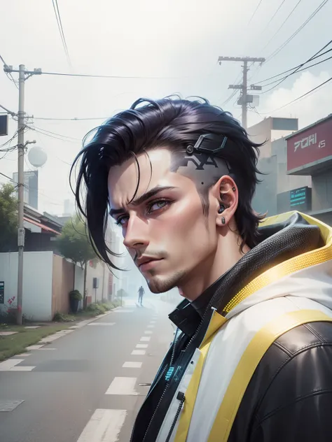 Change background,cyberpunk handsome boy. realistic face. 8k, ultra realistic