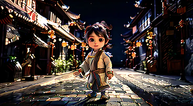 Arafad image of a young boy dressed in traditional Chinese clothing, Personagem pequeno. Unreal Engine 5, Yan, Lu Ji, 3 D rendering character art 8 K, cute 3 d render, fantasy style 8 k octane render, illusory engine. cinematic Film still from, Animated Mo...