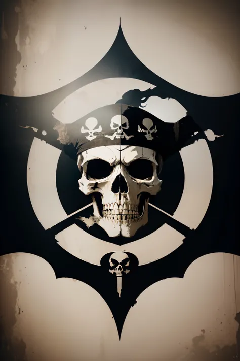 Create a logo where the "1N" is incorporated into a skull and crossbones pirate flag, embodying the spirit of adventure on the high seas. Keywords: Pirate Flag, Skull, 1N. Style: Grungy and weathered, like an authentic pirate flag. Medium: Digital design w...