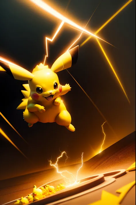 3D Animation, An electric pikachu (yellow lightning) mode combat, Electric yellow,  yellow electricity