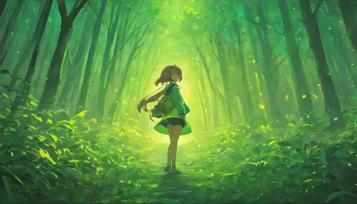 coelho, na floresta, mochila nas costas, sorrindo, flashlight in the hands, com roupas de explorador, bosque, encantado, desenho 2d, estilo disney, noite estrelada, starlit sky, arvores, lagoa, vagalumes, 4k, full hd.