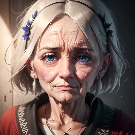 THE SAD FACE OF AN OLD WOMAN WITH TEARS IN HER EYES, Ultra realista