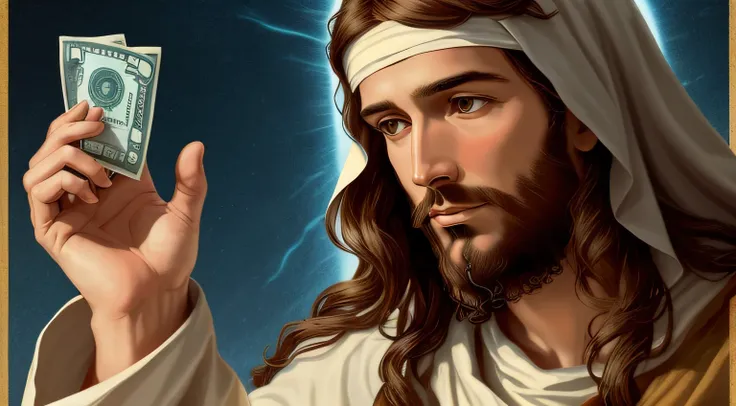 Jesus is in control with dollar in his hands