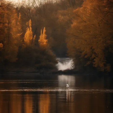 k hd，The sunset and the lonely birds fly together，The autumn water is the same for a long time，Soft gold tones depict the horizon of water and sky，IMAGE IN 2560X1440 PIXEL FORMAT