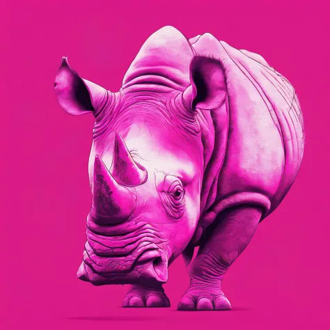 Rhinoceros that is vivid fuchsia in color and covered in white bone-like spikes, best quality, masterpiece