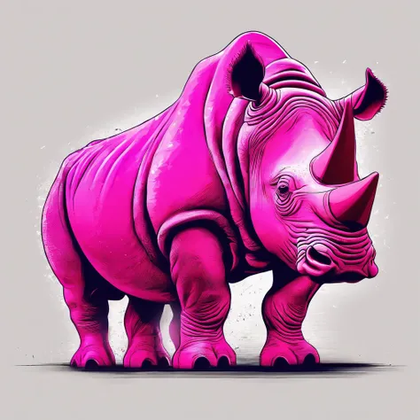 Rhinoceros that is vivid fuchsia in color and covered in white bone-like spikes, best quality, masterpiece